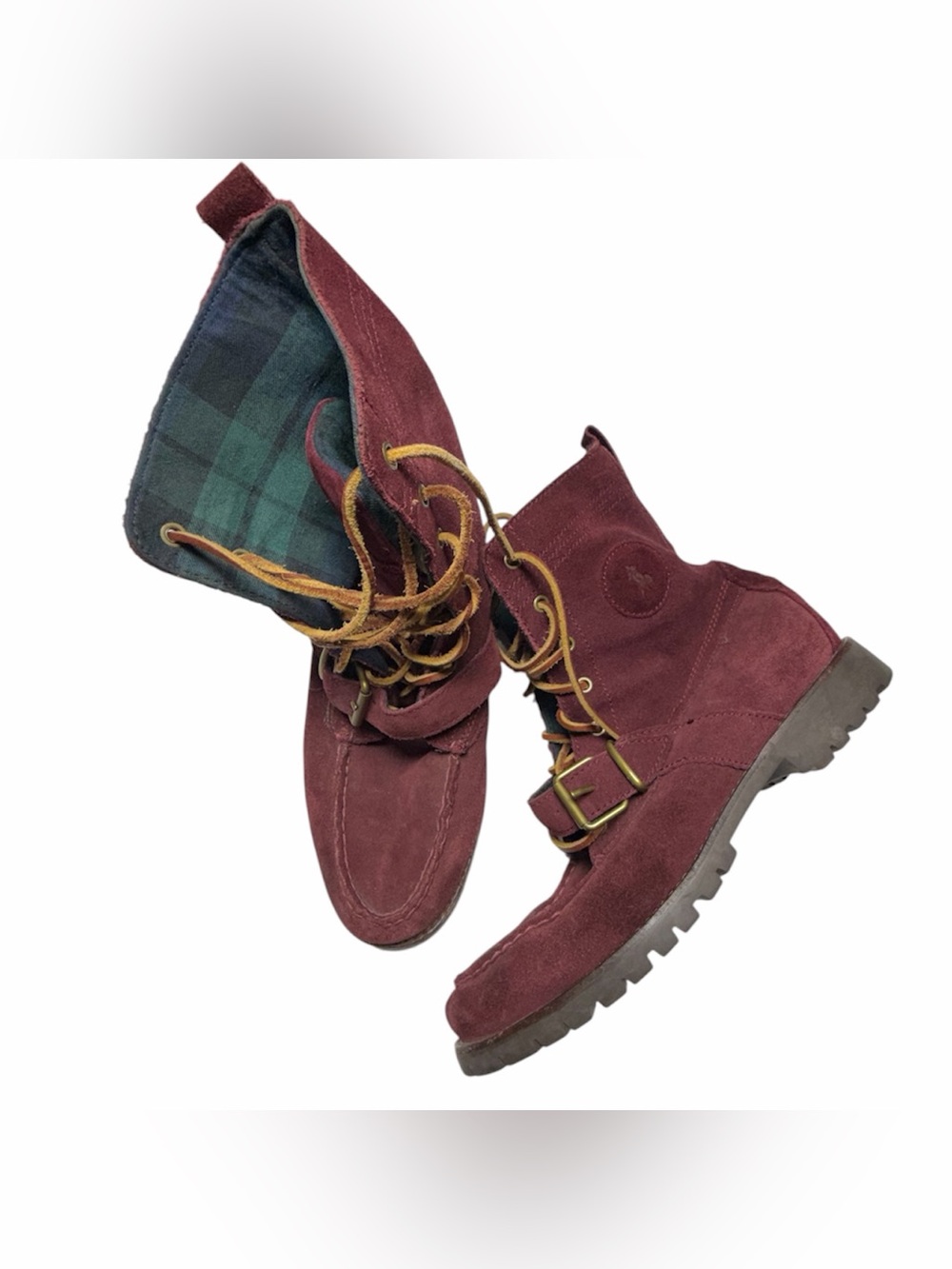 Polo Ralph Lauren Ranger Boots Burgundy Plaid Suede Men's Size 9D